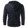Mens Gothic Steampunk Shirts Sweatshirt Long Sleeve Lace up Hoodies Leather Patchwork Vintage Novelty Hooded Pullover Tee Top Black view 3