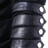 Mens Gothic Steampunk Shirts Sweatshirt Long Sleeve Lace up Hoodies Leather Patchwork Vintage Novelty Hooded Pullover Tee Top Black view 4