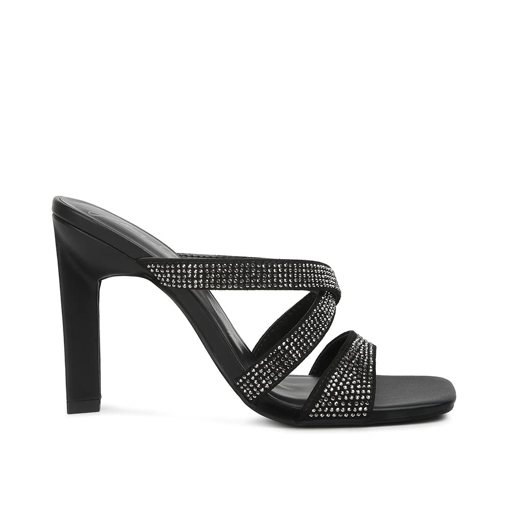 London Rag Wapit Rhinestone Embellished Straps Sandals Black