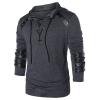 Mens Gothic Steampunk Shirts Sweatshirt Long Sleeve Lace up Hoodies Leather Patchwork Vintage Novelty Hooded Pullover Tee Top Dark Gray view 3