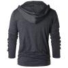 Mens Gothic Steampunk Shirts Sweatshirt Long Sleeve Lace up Hoodies Leather Patchwork Vintage Novelty Hooded Pullover Tee Top Dark Gray view 4