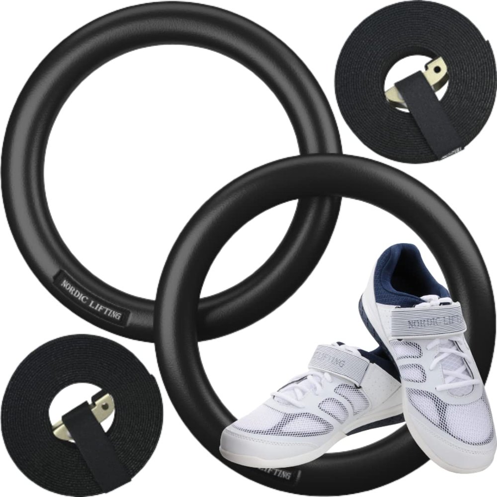 Nordic Lifting Gymnastic Rings Bundle with Shoes Venja Size 8 - White