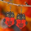 Valentines Day Love Hearts Wooden Drop Earrings Red Pink Heart Shape Cute Cat Double Printed Wood Dangle Earrings for Women view 2