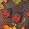 Valentines Day Love Hearts Wooden Drop Earrings Red Pink Heart Shape Cute Cat Double Printed Wood Dangle Earrings for Women view 4