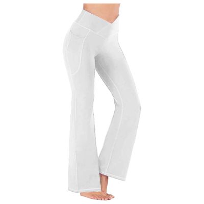 XUNRYAN Leggings for Women Bootcut Yoga Pants High Waisted Flare Leggings Palazzo Work Athletic Workout Yoga Pants w Pocket White