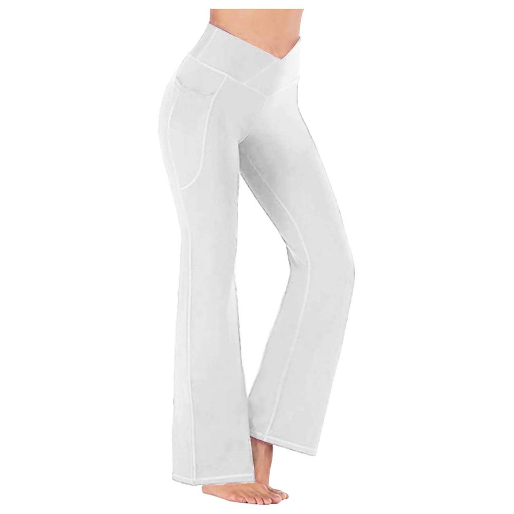 XUNRYAN Leggings for Women Bootcut Yoga Pants High Waisted Flare Leggings Palazzo Work Athletic Workout Yoga Pants w Pocket White