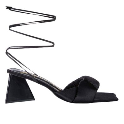 London Rag Pristine Satin Strap Triangular Block Heel Sandals Black