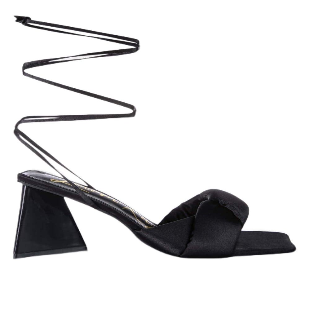 London Rag Pristine Satin Strap Triangular Block Heel Sandals Black