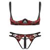 Daenrui Woman's Lace Underwire Push Up 1/4 Cup Shelf Bra Hollow Out Panties Underwear Lingerie Set Red Medium view 1