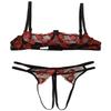 Daenrui Woman's Lace Underwire Push Up 1/4 Cup Shelf Bra Hollow Out Panties Underwear Lingerie Set Red Medium view 2