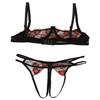 Daenrui Woman's Lace Underwire Push Up 1/4 Cup Shelf Bra Hollow Out Panties Underwear Lingerie Set Red Medium view 3