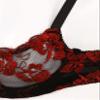 Daenrui Woman's Lace Underwire Push Up 1/4 Cup Shelf Bra Hollow Out Panties Underwear Lingerie Set Red Medium view 4
