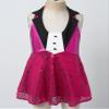 JEATHA Kids Girls Sequins Sleeveless Tuxedo Halter Tutu Dress Shiny Metallic Latin Jazz Modern Dance Costume Rose 12 Years view 2