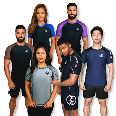 KOMBAT USA Mens Rash Guard Short Sleeve BJJ Rash Guard for Men | Jiu Jitsu Rash Guard Men | Rash Guard for Boys (as1, Alpha, m, Regular, Regular, Blue)