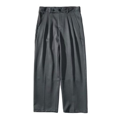 Men's Straight Fit Stretch Pant Classic Casual Wide Leg Suit Pant Solid Color Lightweight Business Trousers (Grey,Small)