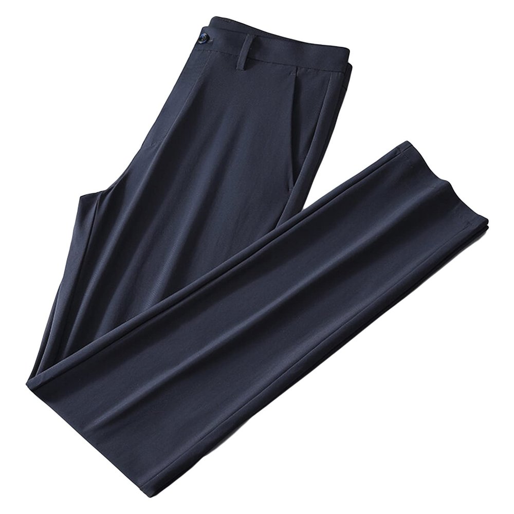 Maiyifu-GJ Men's Slim Fit Stretch Pant Summer Casual Tapered Suit Pant Lightweight Wrinkle Resistant Business Trousers (Dark Blue,35)