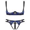 Daenrui Woman's Lace Underwire Push Up 1/4 Cup Shelf Bra Hollow Out Panties Underwear Lingerie Set Blue Medium view 1