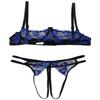 Daenrui Woman's Lace Underwire Push Up 1/4 Cup Shelf Bra Hollow Out Panties Underwear Lingerie Set Blue Medium view 2