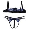 Daenrui Woman's Lace Underwire Push Up 1/4 Cup Shelf Bra Hollow Out Panties Underwear Lingerie Set Blue Medium view 3