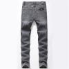 JEsilunmaMY Men's Knee Ripped Denim Pants Mid Waist Distressed Casual Straight Leg Jeans Washed Stretchy Skinny Jean Pants (Grey,28) view 2