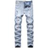 JEsilunmaMY Men's Ripped Biker Jeans Mid Waist Slim Fit Casual Tapered Leg Trousers Distressed Washed Stretchy Denim Pants (Light Blue2,30) view 1