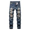 Men's Vintage Ripped Denim Pants Plus Size Casual Loose Straight Leg Jeans Mid Waist Distressed Slimming Jean Pants (Blue,30) view 1