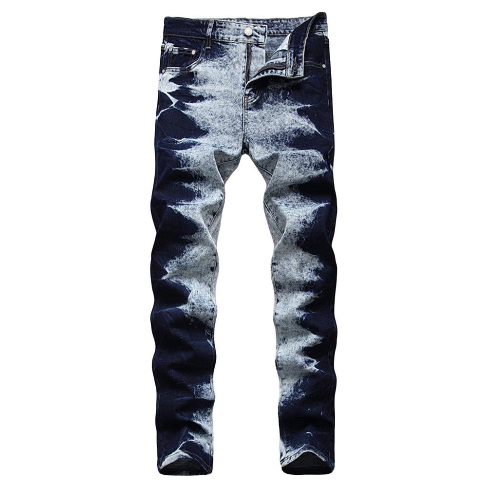 Men's Slim Fit Biker Jeans Mid Waist Hip Hop High Street Novelty Denim Pants Distressed Casual Straight Leg Jeans (Dark Blue,32)