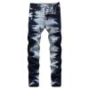 Men's Slim Fit Biker Jeans Mid Waist Hip Hop High Street Novelty Denim Pants Distressed Casual Straight Leg Jeans (Dark Blue,32) view 1