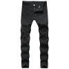 JEsilunmaMY Summer Boyfriend Denim Pants for Men Mid Waist Stretch Ripped Hole Skinny Jeans Solid Color Slim Fit Pencil Jeans (Black,40) view 1