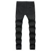 JEsilunmaMY Summer Boyfriend Denim Pants for Men Mid Waist Stretch Ripped Hole Skinny Jeans Solid Color Slim Fit Pencil Jeans (Black,40) view 2