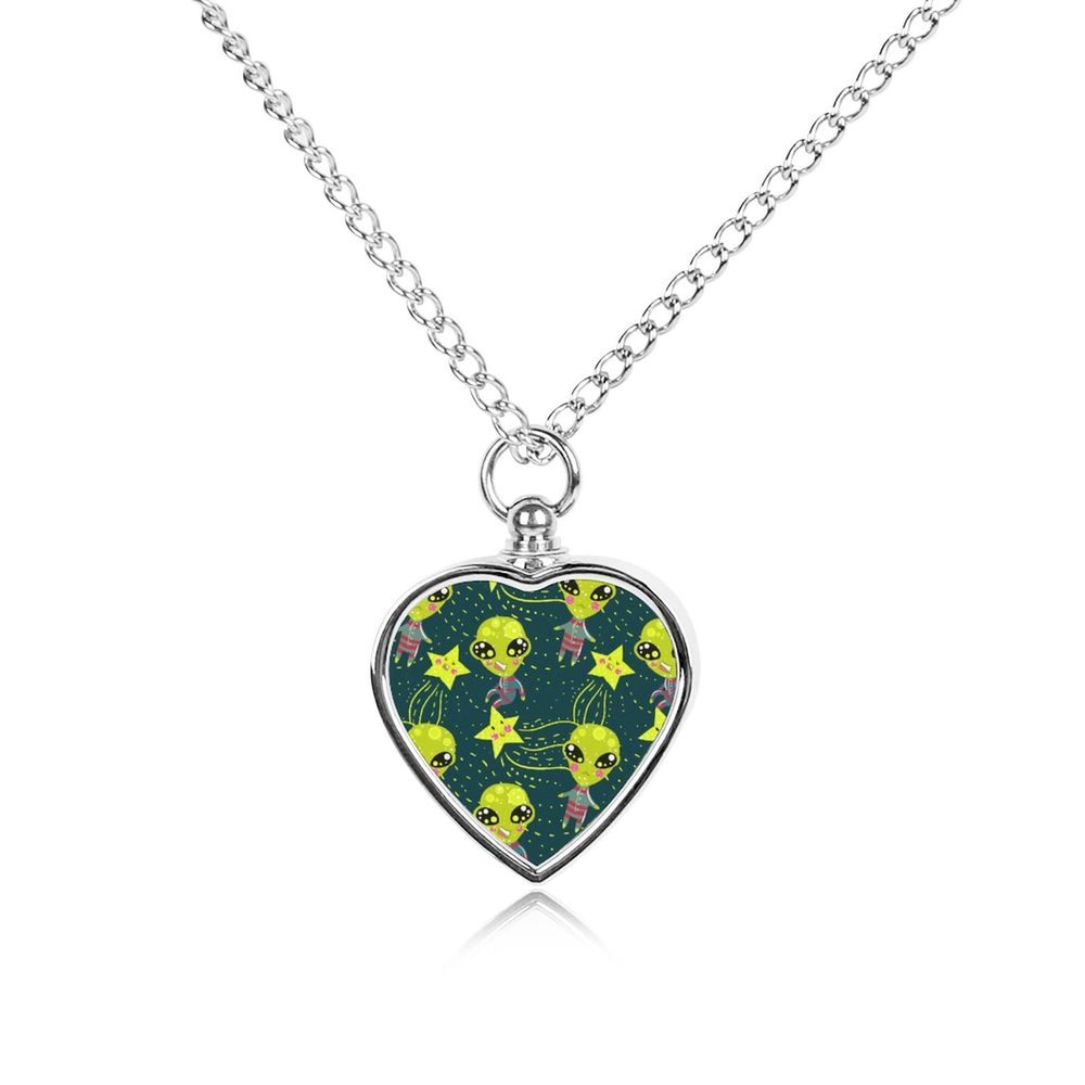 Alien Stars Urn Necklace for Ashes Personalized Pet Cremation Jewelry Heart Urn Pendant for Men Women