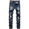 JEsilunmaMY Men's Ripped Biker Jeans Mid Waist Slim Fit Casual Tapered Leg Trousers Distressed Washed Stretchy Denim Pants (Dark Blue,29)