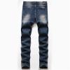 JEsilunmaMY Men's Ripped Biker Jeans Mid Waist Slim Fit Casual Tapered Leg Trousers Distressed Washed Stretchy Denim Pants (Dark Blue,29) view 2
