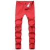 Summer Boyfriend Denim Pants for Men Mid Waist Stretch Ripped Hole Skinny Jeans Solid Color Slim Fit Pencil Jeans (Red,40) view 1
