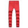 Summer Boyfriend Denim Pants for Men Mid Waist Stretch Ripped Hole Skinny Jeans Solid Color Slim Fit Pencil Jeans (Red,40) view 2