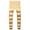 JEsilunmaMY Summer Boyfriend Denim Pants for Men Mid Waist Stretch Ripped Hole Skinny Jeans Solid Color Slim Fit Pencil Jeans (Khaki,28) view 2