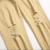 JEsilunmaMY Summer Boyfriend Denim Pants for Men Mid Waist Stretch Ripped Hole Skinny Jeans Solid Color Slim Fit Pencil Jeans (Khaki,28) view 4