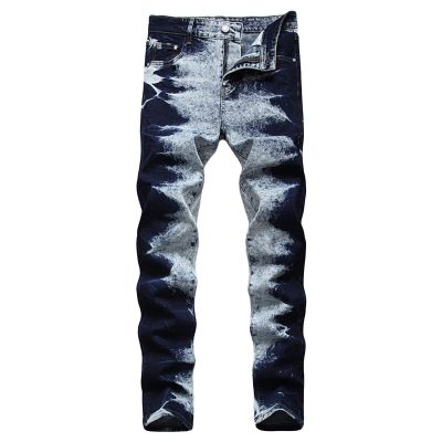 Men's Slim Fit Biker Jeans Mid Waist Hip Hop High Street Novelty Denim Pants Distressed Casual Straight Leg Jeans (Dark Blue,38)