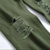 Summer Boyfriend Denim Pants for Men Mid Waist Stretch Ripped Hole Skinny Jeans Solid Color Slim Fit Pencil Jeans (ArmyGreen,34) view 4