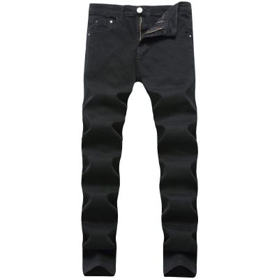 JEsilunmaMY Men's Casual Straight Leg Jeans Mid Waist Slim Basic Cotton Denim Pants Solid Color Plus Size Stretchy Jean Pants (Black,38)
