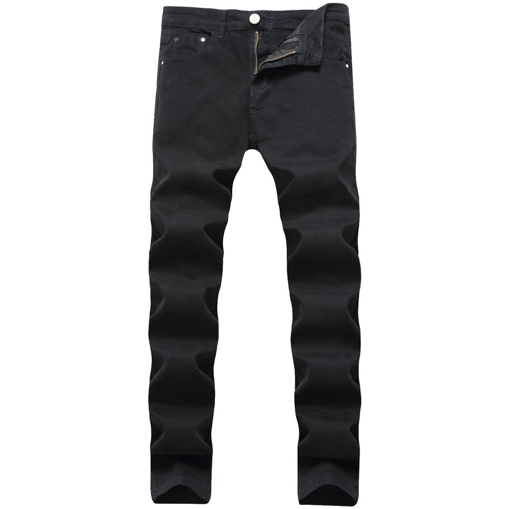 JEsilunmaMY Men's Casual Straight Leg Jeans Mid Waist Slim Basic Cotton Denim Pants Solid Color Plus Size Stretchy Jean Pants (Black,38)