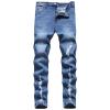 JEsilunmaMY Men's Ripped Biker Jeans Mid Waist Slim Fit Casual Tapered Leg Trousers Distressed Washed Stretchy Denim Pants (Blue,32) view 1