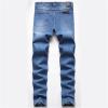 JEsilunmaMY Men's Ripped Biker Jeans Mid Waist Slim Fit Casual Tapered Leg Trousers Distressed Washed Stretchy Denim Pants (Blue,32) view 2