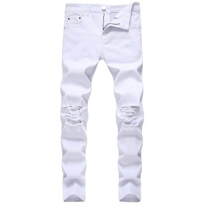 JEsilunmaMY Men's Mid Waist Denim Pants Distressed Stretch Ripped Skinny Jeans Slim Fit High Street Pencil Jeans Pants (White,31)
