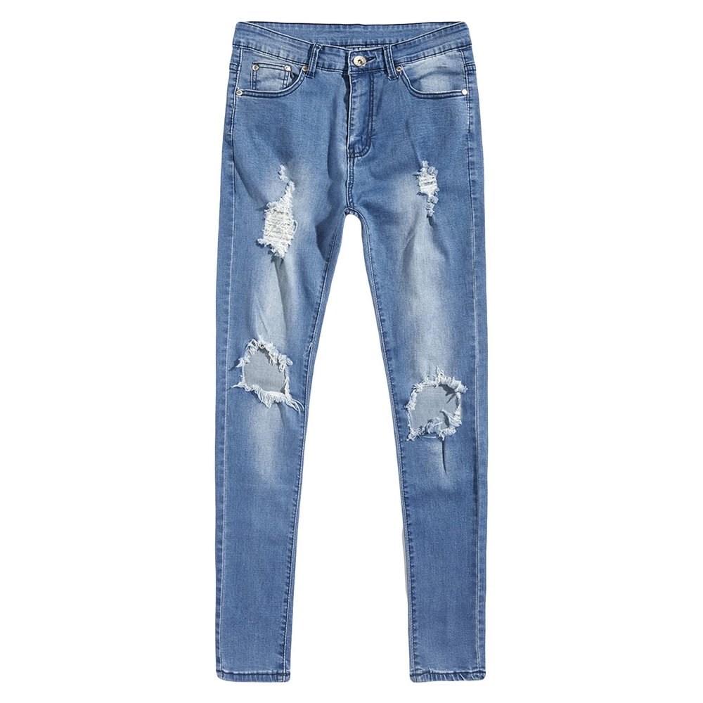 JEsilunmaMY Men's Destroyed Ripped Denim Pants Low Waist Washed Skinny Jeans Pants with Hole Distressed Slimming Pencil Jeans (Light Blue,38)