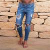 JEsilunmaMY Men's Destroyed Ripped Denim Pants Low Waist Washed Skinny Jeans Pants with Hole Distressed Slimming Pencil Jeans (Light Blue,38) view 4