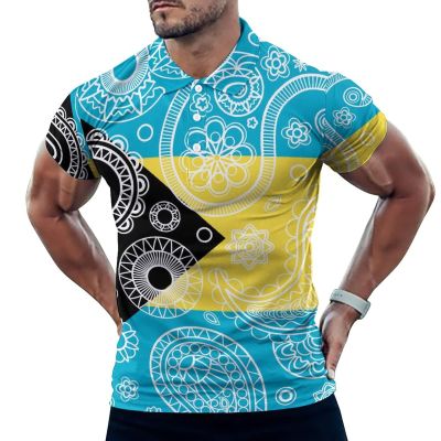 Bahamas Paisley Flag Men's Polo Shirt Short Sleeve Casual Pullover T-Shirt Tee Top 5XL