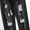 JEsilunmaMY Ripped Denim Pants for Men Mid Waist Washed Distressed Straight Leg Jeans Slim Fit Casual Stretch Jeans Pants (Black,36) view 3