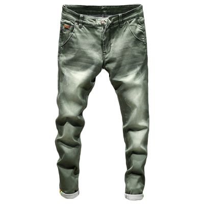 JEsilunmaMY Men's Distressed Tapered Jeans Mid Waist Slim Fit Stretch Denim Pants Casual Washed Pencil Jeans with Pockets (Dark Green,34)