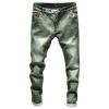 JEsilunmaMY Men's Distressed Tapered Jeans Mid Waist Slim Fit Stretch Denim Pants Casual Washed Pencil Jeans with Pockets (Dark Green,34) view 1